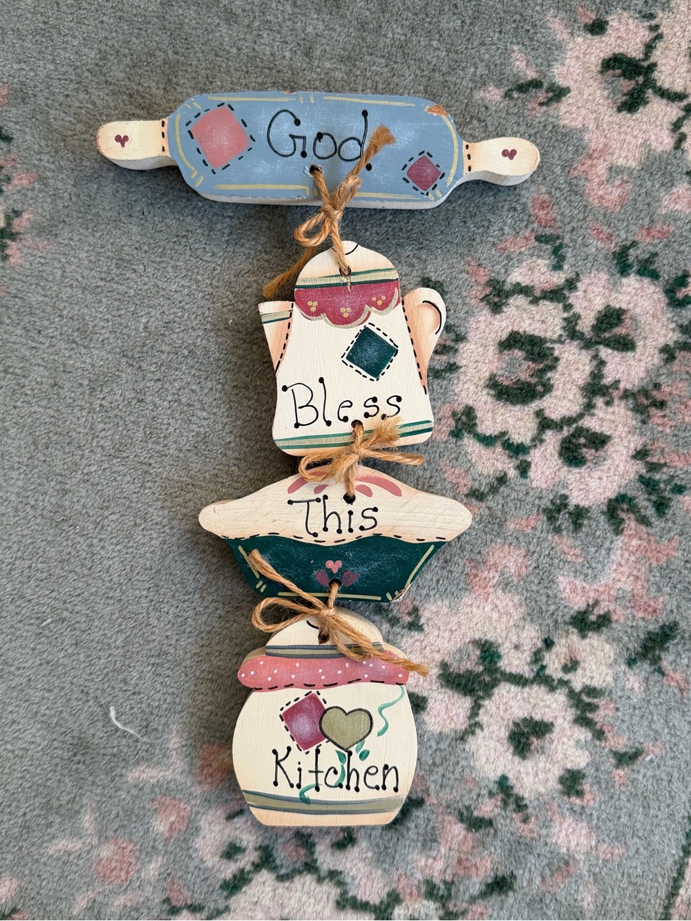 Vintage God bless this kitchen wood wall hanging primitive country cottagecore